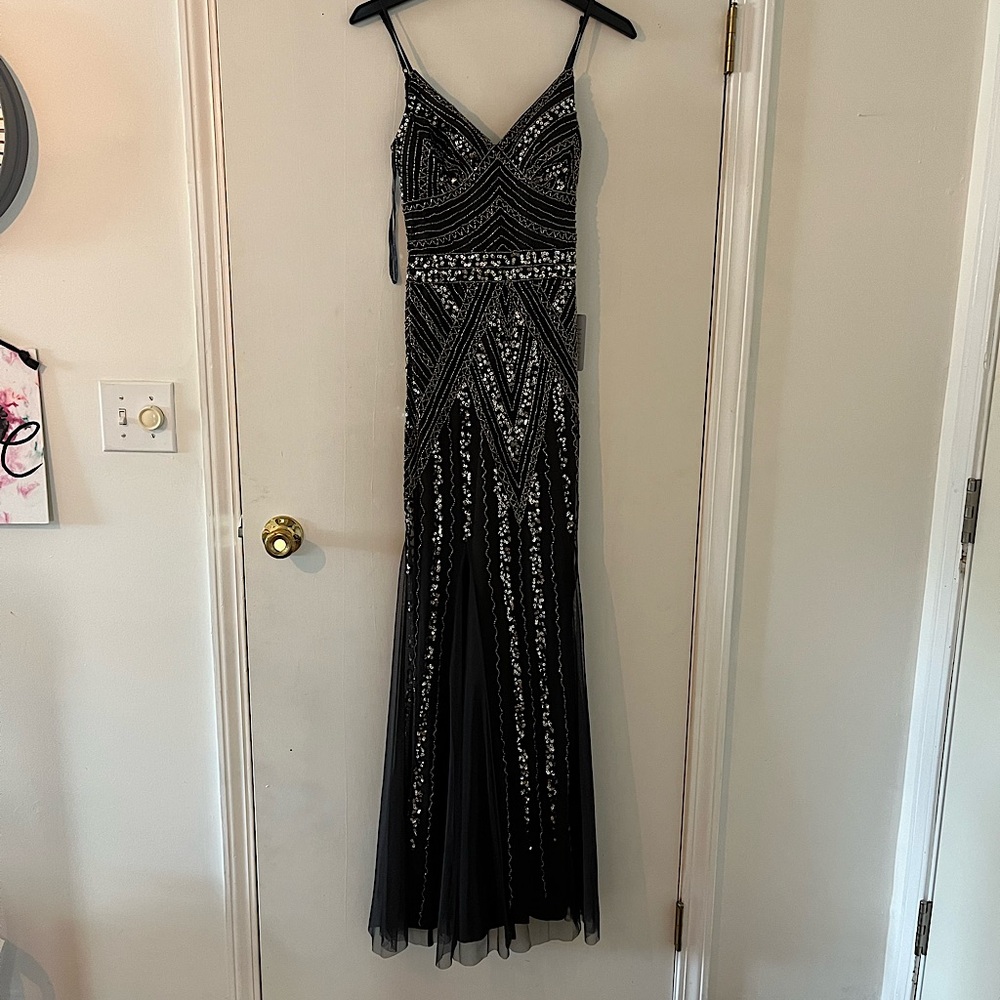 Gorgeous NWT Marina gown in gunmetal size 2
